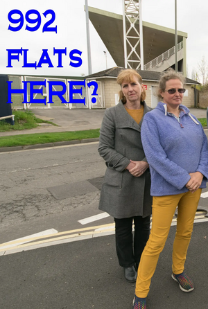 Image courtesy of Woking Lib Dems Cllrs Deborah Hughes & Louise Morales outside Woking Football Club