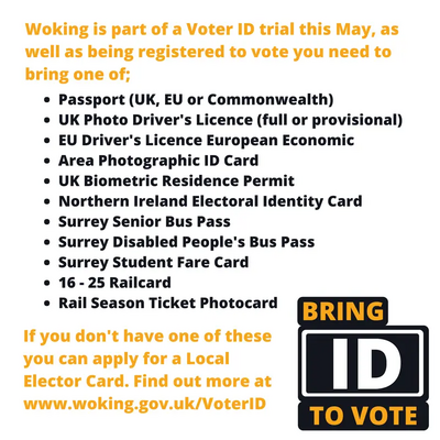 Image courtesy of Woking Lib Dems Summary of photo ID accepted as part of Voter ID pilot