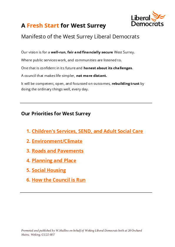West Surrey Unitary Manifesto