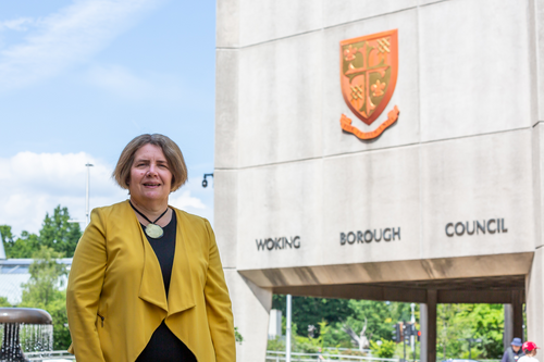 Cllr Ann-Marie Barker outside Woking Borough Council