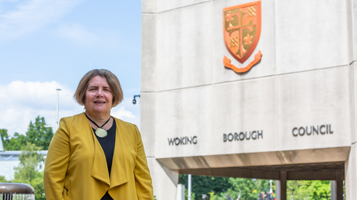 Cllr Ann-Marie Barker outside Woking Borough Council